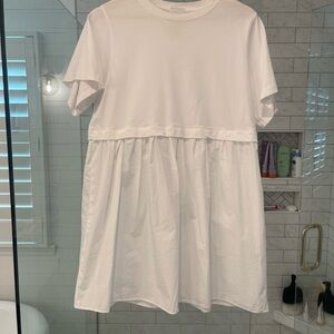 Mixed media mini dress in organic cotton